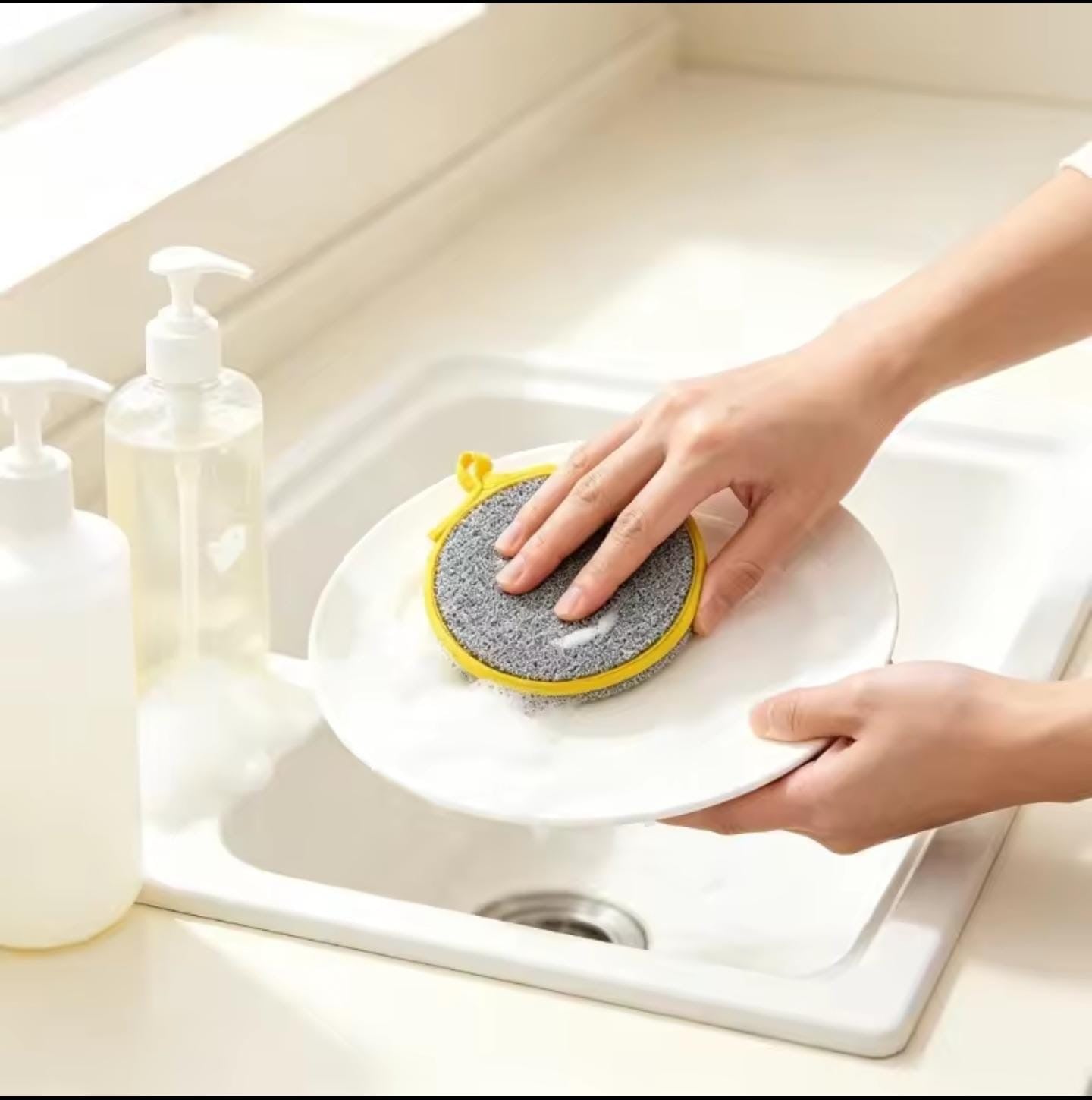 2 Pcs Round Doubleside Dishwash Sponge