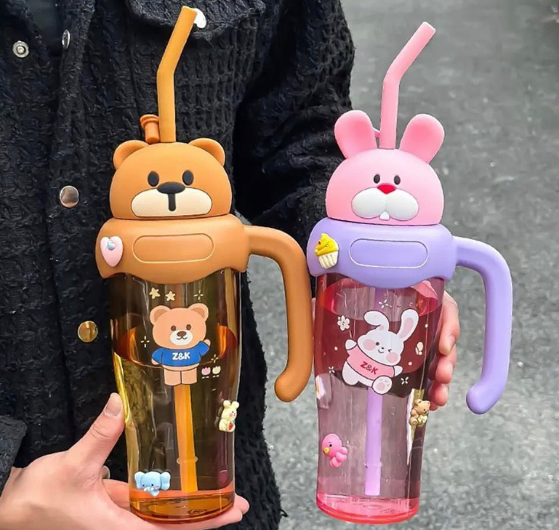 750 ml Bear Panda Tumbler Mug With Handle Straw