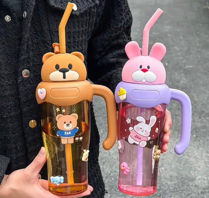750 ml Bear Panda Tumbler Mug With Handle Straw