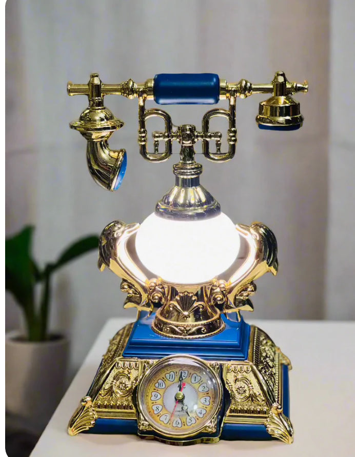 Golden Telephone Lamp Clock For Decoration