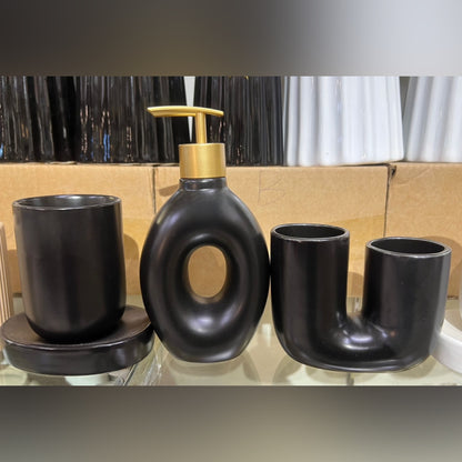 4 Pcs Black Ceramic Bathroom Set