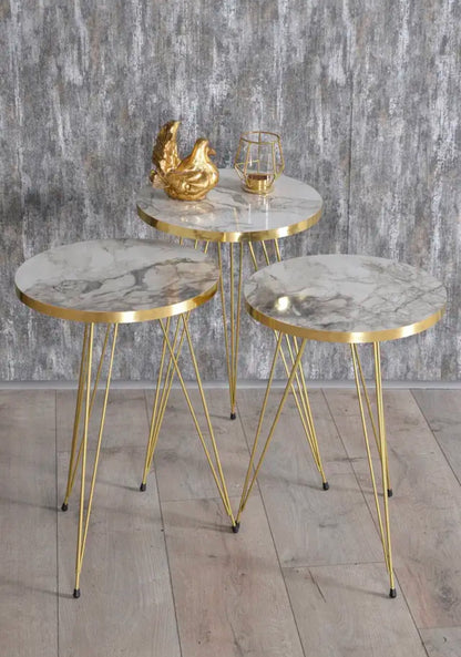 4 Pcs Modern White Gold with Marble Table Set