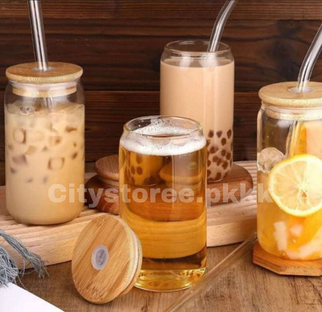 Coffee Glass With Lid and Straw