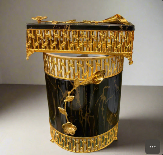 Black and Golden Metal Dustbin Tissue Box