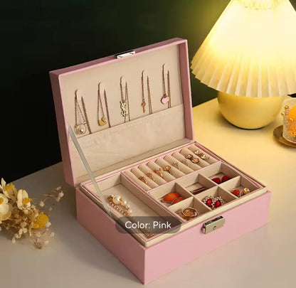 Double Layer Leather Jewellery Box with Lock