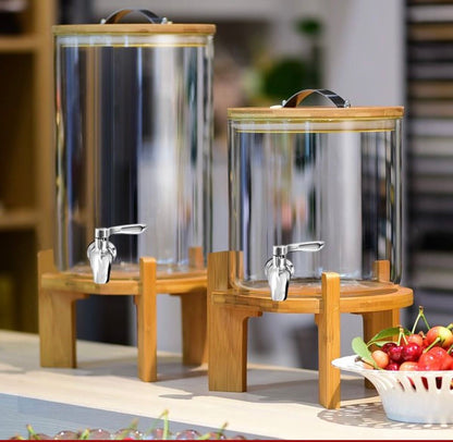 Glass Juice Dispenser with Wooden Stand