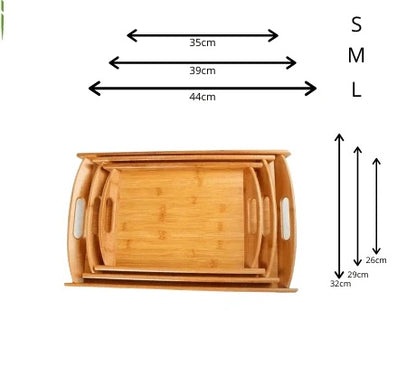 3 Pcs Wooden Serving Tray Set