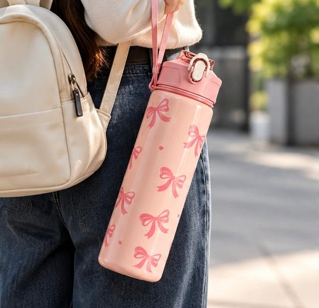 800ml Girls Bow Design Water Bottle