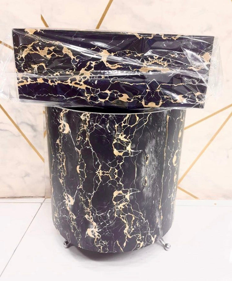 Black with Gold Marble Dustbin and Tissue Box Set