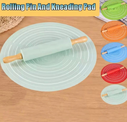 Silicone Dough Mat with Rolling Pin Set