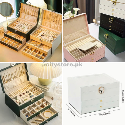 Leather Jewellery Box Organizer with Drawers