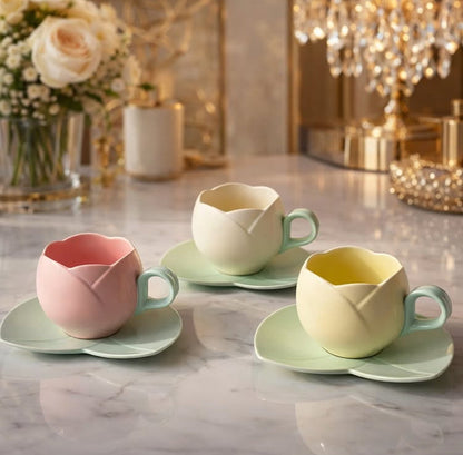 Ceramic Tulip Coffee Cup with Saucer