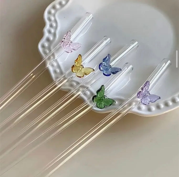 Pack of Butterfly Glass Drinking Straw