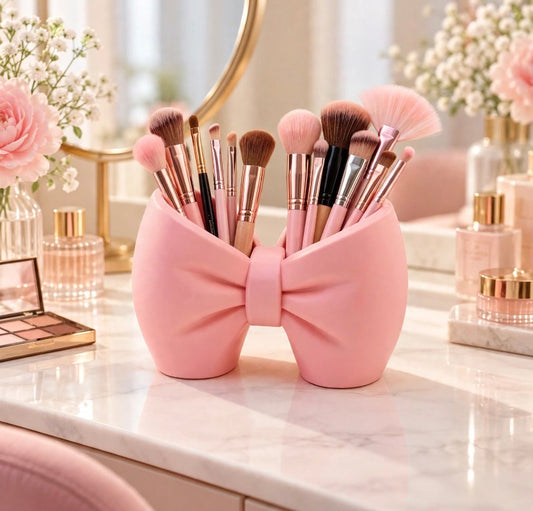 Pink Bow Design Brushes Storage Holder