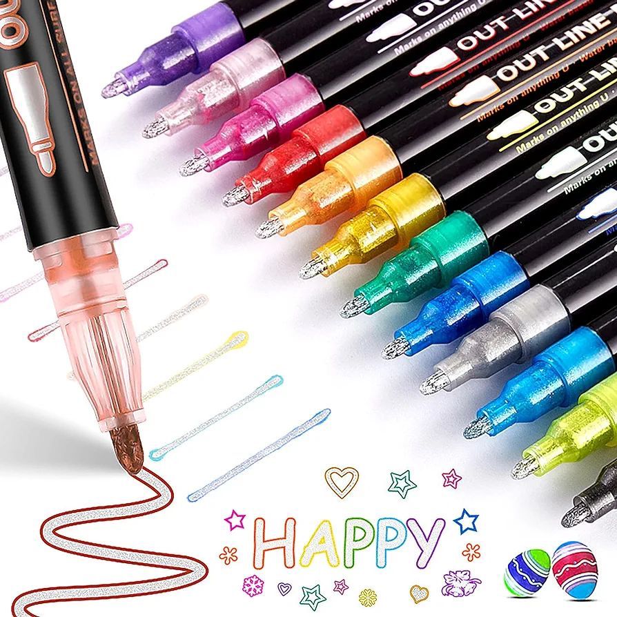 12 Pcs Neon Outline Pens Set