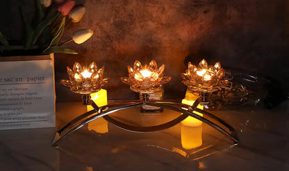 3 Pcs Crystal Lotus Candle Stand