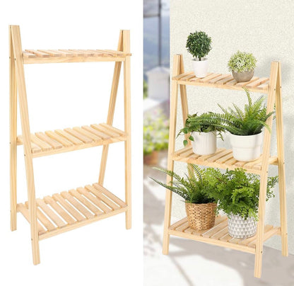 3 Step Wooden Ladder Plant Stand for Decoration