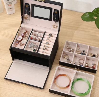 3 Layer Mirror Leather Jewellery Organizer