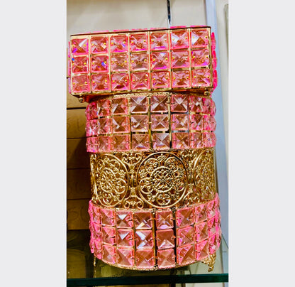Crystal Pink Metal Dustbin and Tissue Box Set