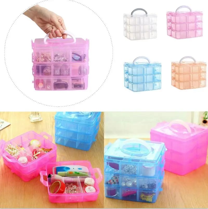 3 Layer 18 Grids Storage Cosmetic Jewellery Organizer Square Plastic Boxes