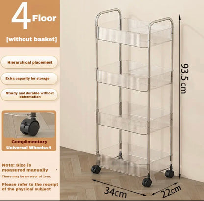 3/4 Layer Acrylic Trolley Storage Shelves trolley