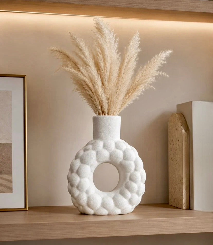 Ceramic White Donut Shape Flower Vase