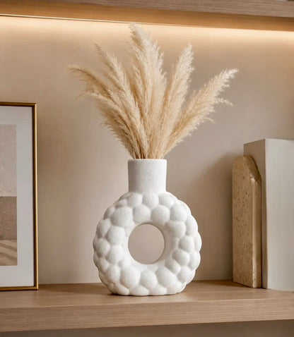 Ceramic White Donut Shape Flower Vase