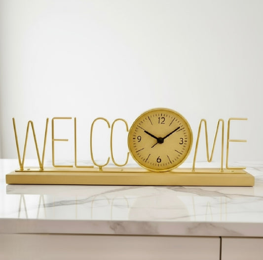 Welcome Design Metal Table Clock Showpiece