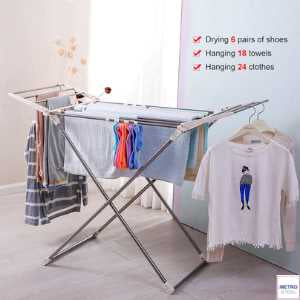 Indoor Balcony Folding Clothes Drying Rack Protable Laundry Dryer Hanger Shelf