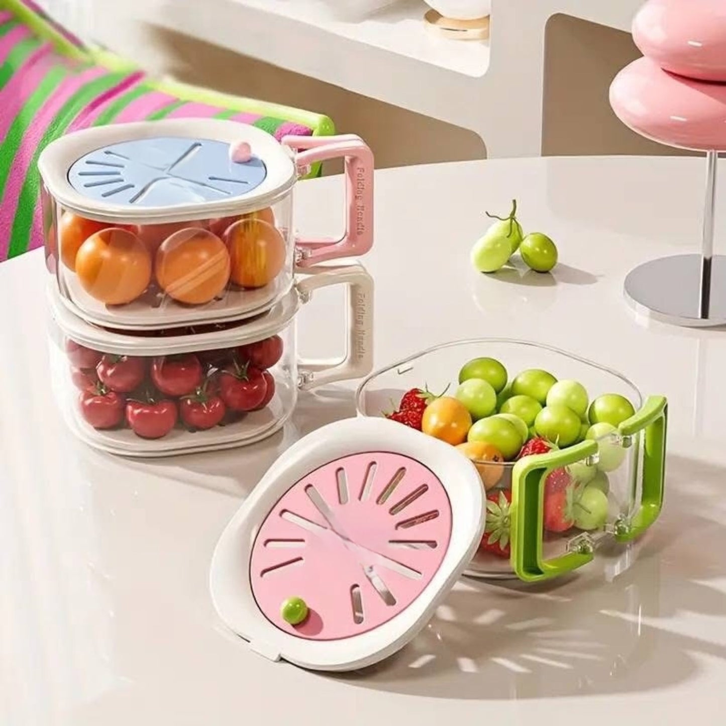 Acrylic Drainer Basket with Foldable Handle