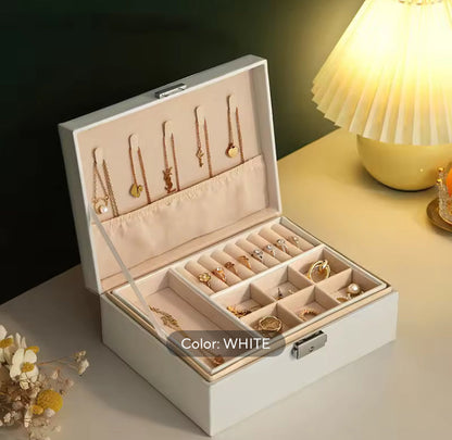 Double Layer Leather Jewellery Box with Lock