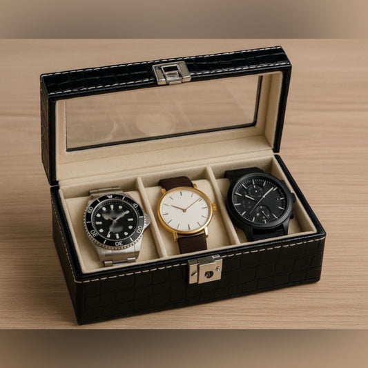 3 Grids Leather Watch Box Organizer