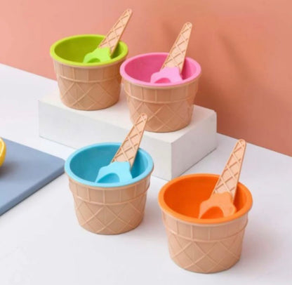 4 Pcs Icecream Bowl Set with Spoons