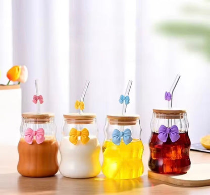 Bow Coffee Glass with Lid and Straw