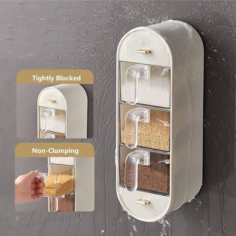 Wall-Mounted 3 Grids Spice Rack with Spoons