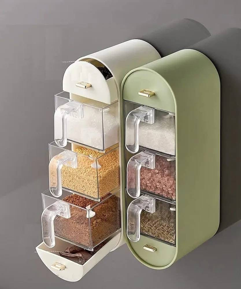Wall-Mounted 3 Grids Spice Rack with Spoons