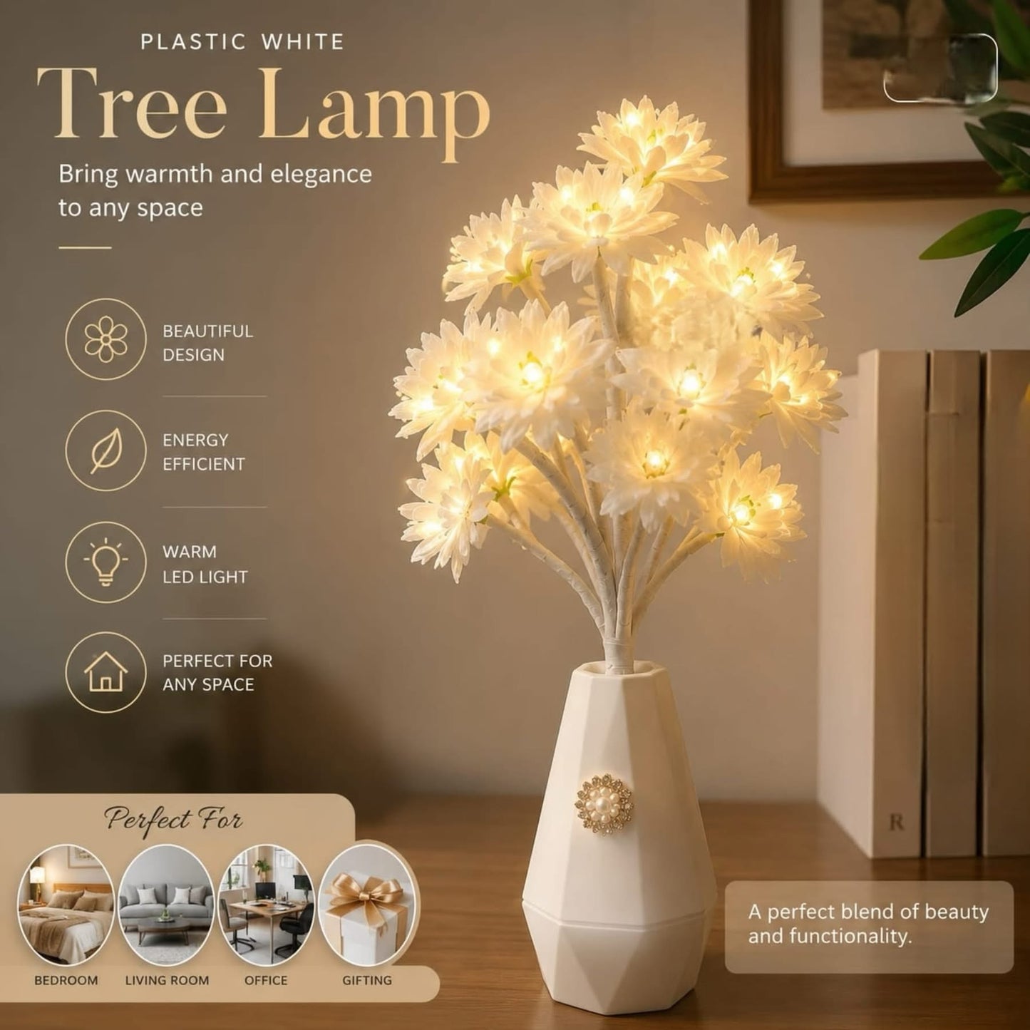 Led White Tree Lamp for Home Decor