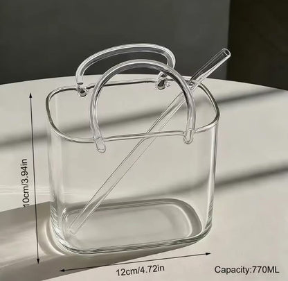 770ml Handbag Style Coffee Glass with Straw