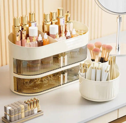 New 2 in 1 Makeup Organizer + Brushes Holder Multi Layer Cosmetics Storage Box