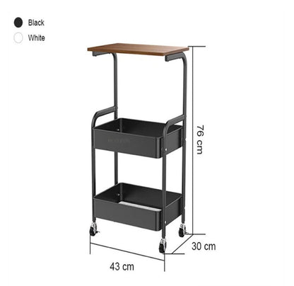 3 Tier Metal Rolling Cart Trolley with Wooden Top