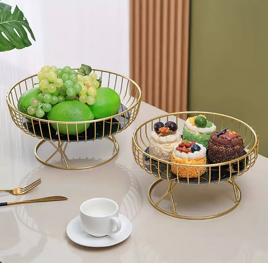 Round Golden Fruit Basket with Stand