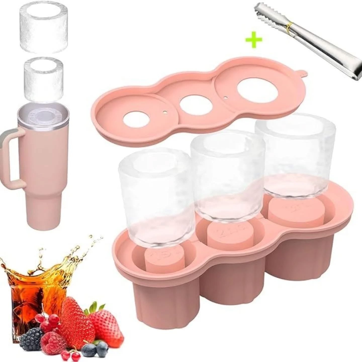 Tumbler Silicone Ice Cube Tray with Steel Tong