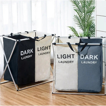 Foldable 2 Portions Laundry Basket