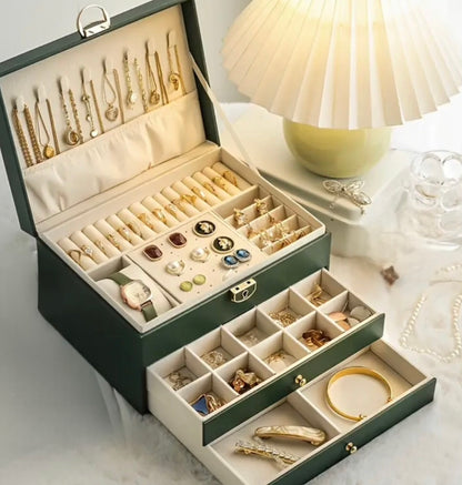 3 Layer Leather Jewellery Box with Drawers