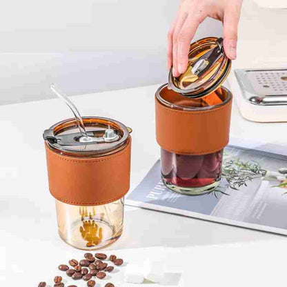 400ML Large-Capacity Coffee Glass with Lid & Straw