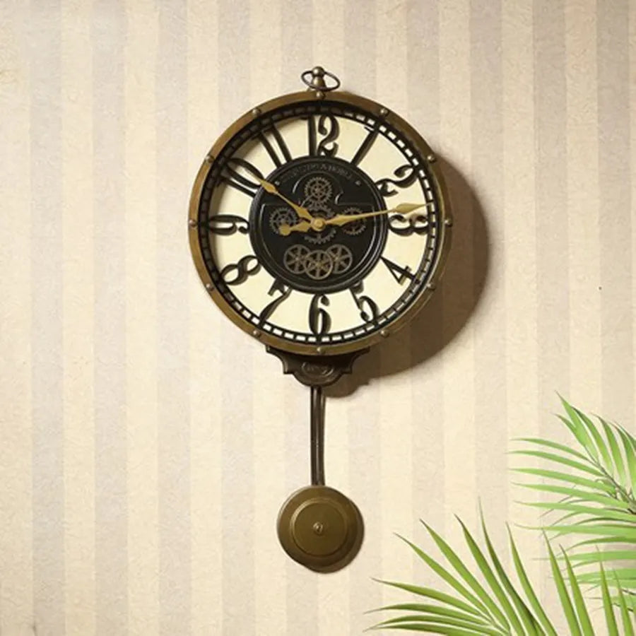 Golden Pendulum Wall Clock for Decor