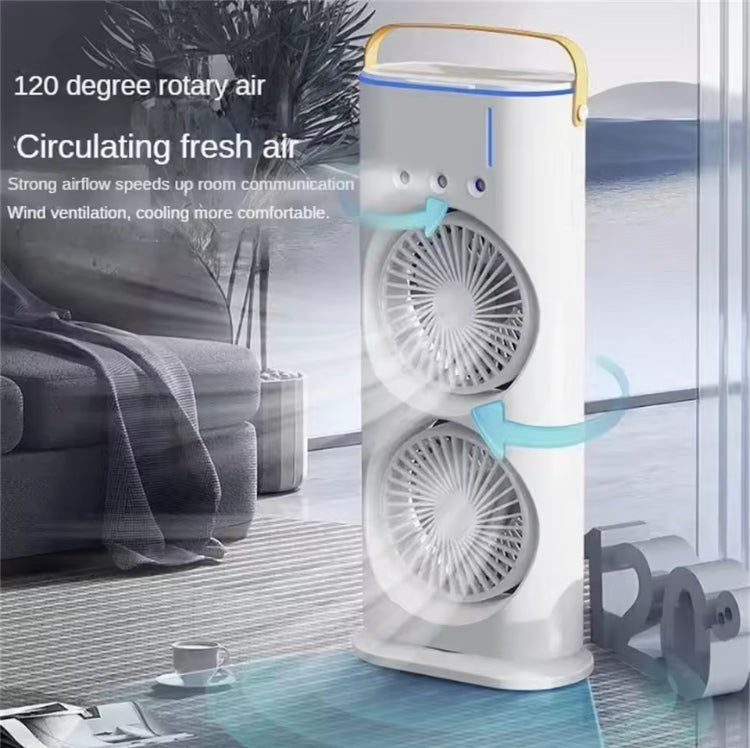 Rechargeable Rotating Dual Fan with Hole Spray & Lights