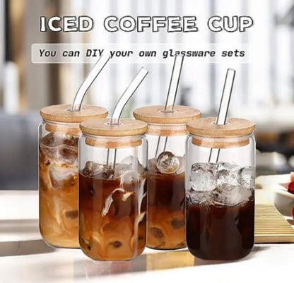 Coffee Glass With Lid and Straw