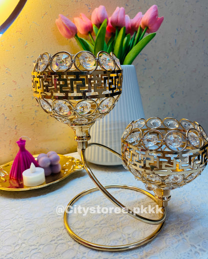 New Golden Crystal Design Candle holder Showpiece For Room & Home Decoration