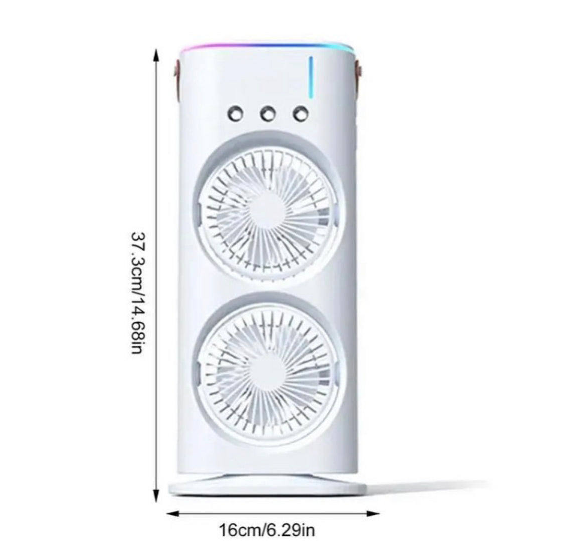 Rechargeable Rotating Spray Fan Automatic Rotating Dual Double Spray Mist Fan with Lightening Effects